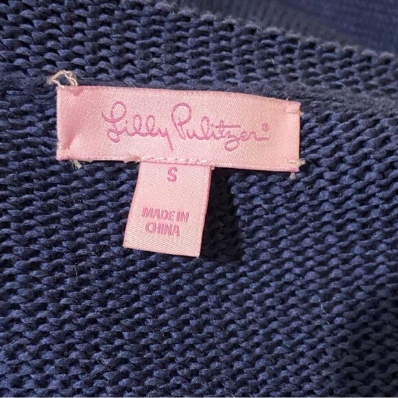 Lilly Pulitzer Short Sleeve Open Front Navy Sweater - Picture 4 of 5